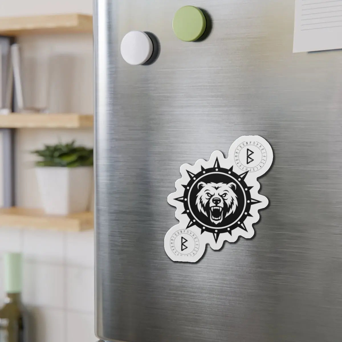 Printify Bear Compass Die-Cut Magnet — Viking Rune Emblem - Refrigerator Magnets Home Decor