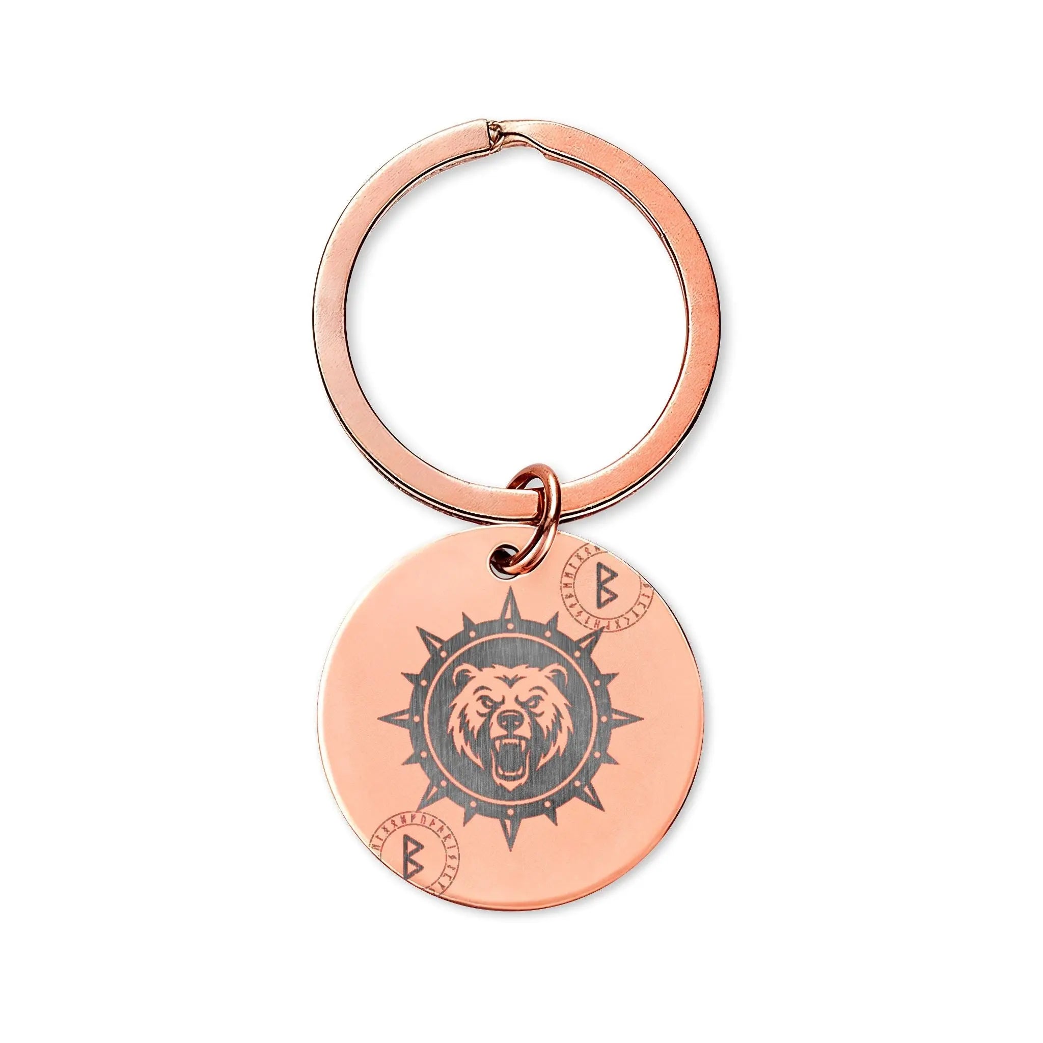 Engraved Stainless Steel Round Keychain — Compass & Bear Designs, Personalized Gift - Valkyrie Threads!