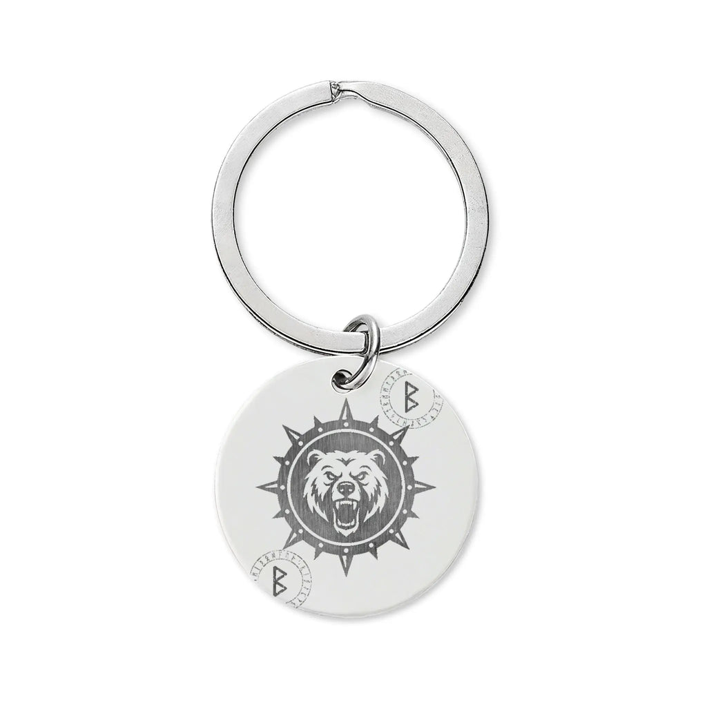 Engraved Stainless Steel Round Keychain — Compass & Bear Designs, Personalized Gift - Valkyrie Threads!