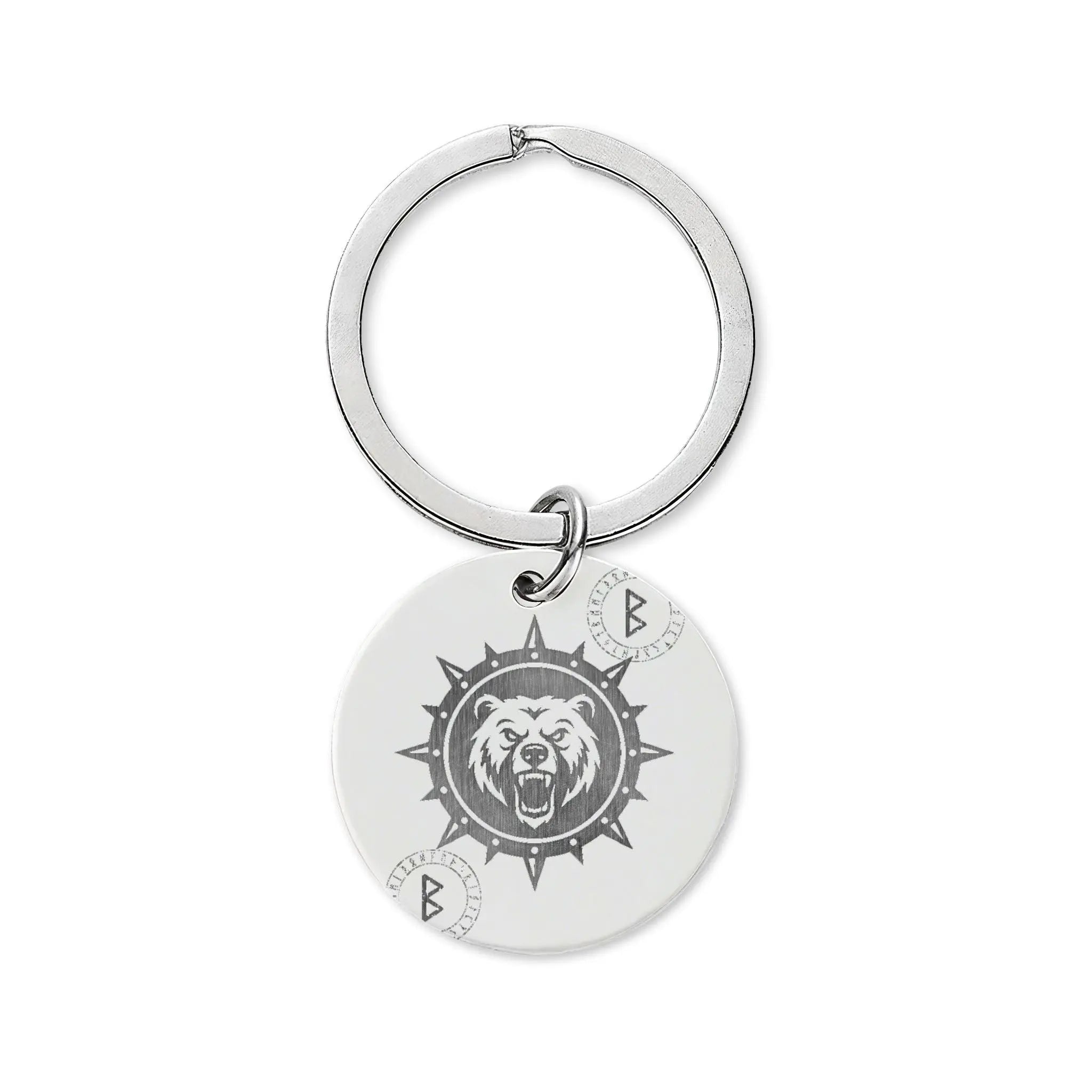 Engraved Stainless Steel Round Keychain — Compass & Bear Designs, Personalized Gift - Valkyrie Threads!