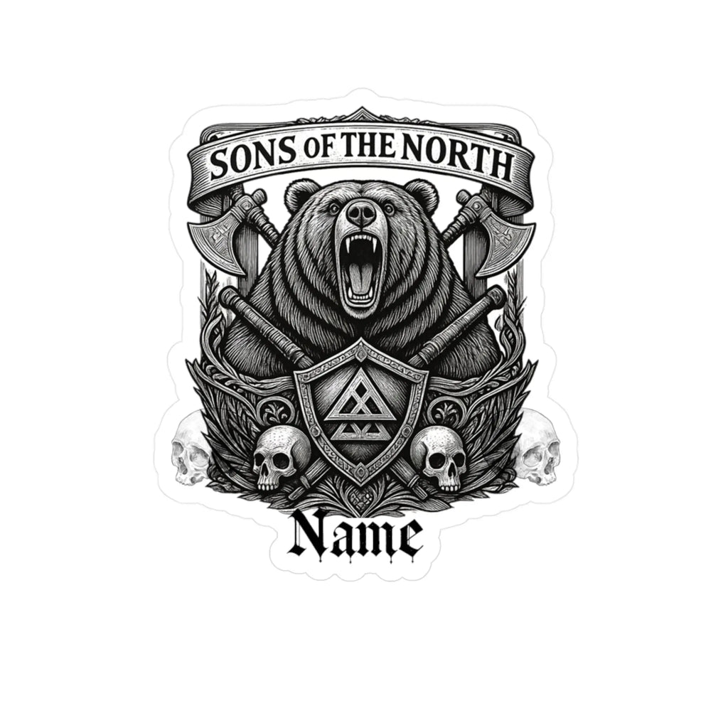 Printify Sons of the North Bear Crest Vinyl Decal — Custom Name Kiss-Cut Sticker - Decorative Stickers Paper products