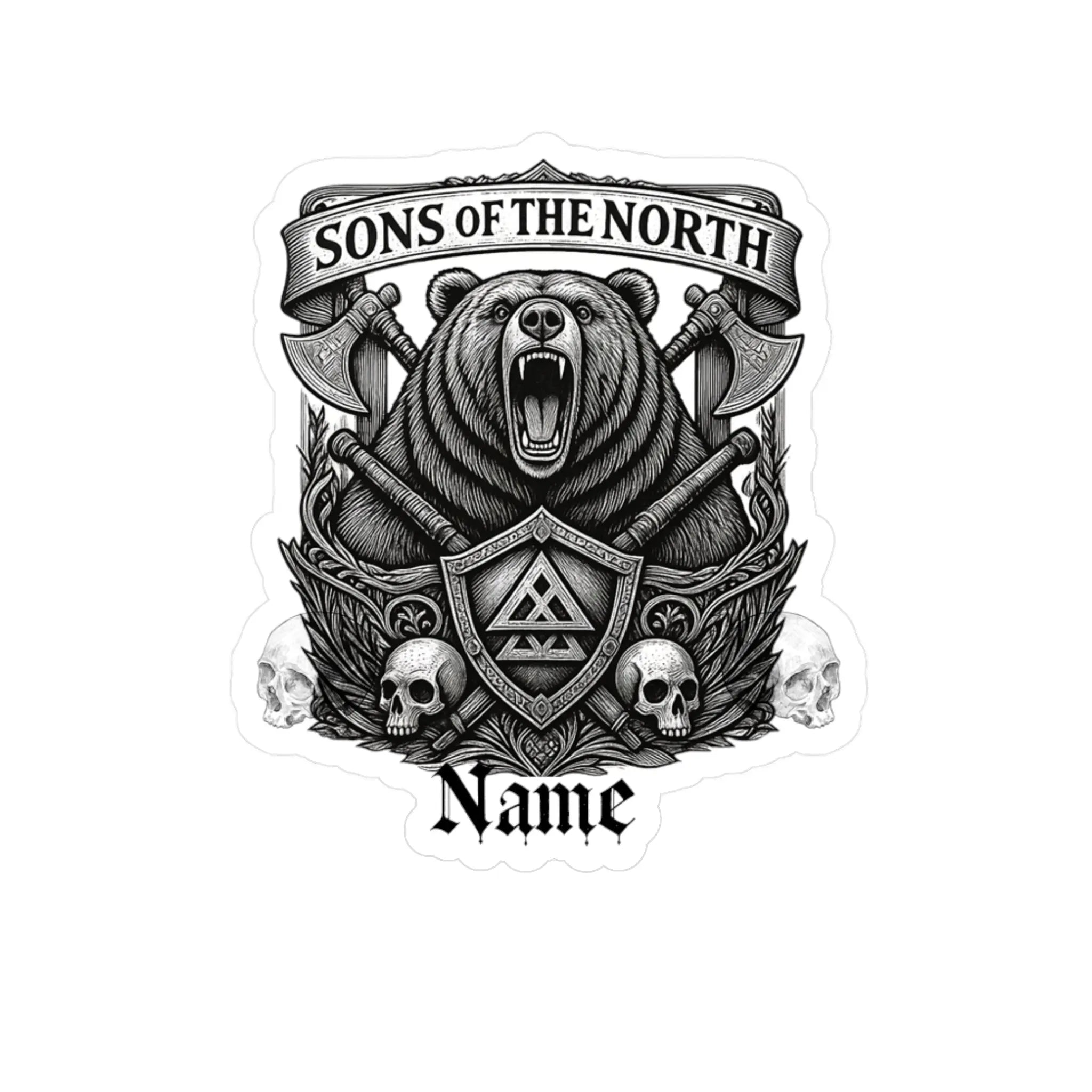 Printify Sons of the North Bear Crest Vinyl Decal — Custom Name Kiss-Cut Sticker - Decorative Stickers Paper products