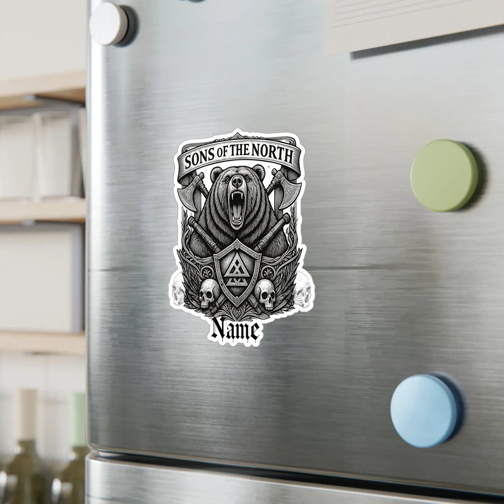 Printify Sons of the North Bear Crest Vinyl Decal — Custom Name Kiss-Cut Sticker - Decorative Stickers Paper products