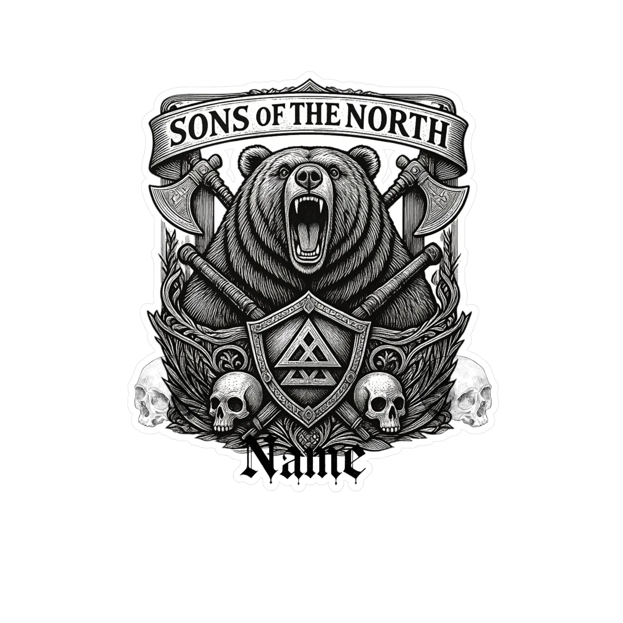 Printify Sons of the North Bear Crest Vinyl Decal — Custom Name Kiss-Cut Sticker - Decorative Stickers Paper products
