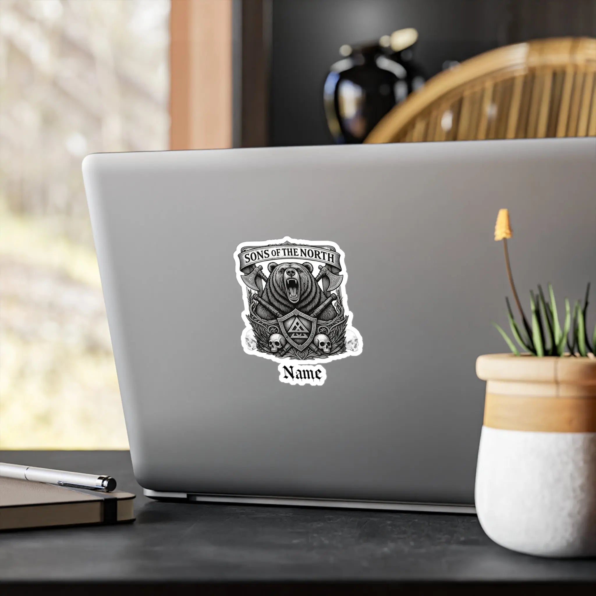Printify Sons of the North Bear Crest Vinyl Decal — Custom Name Kiss-Cut Sticker - Decorative Stickers Paper products