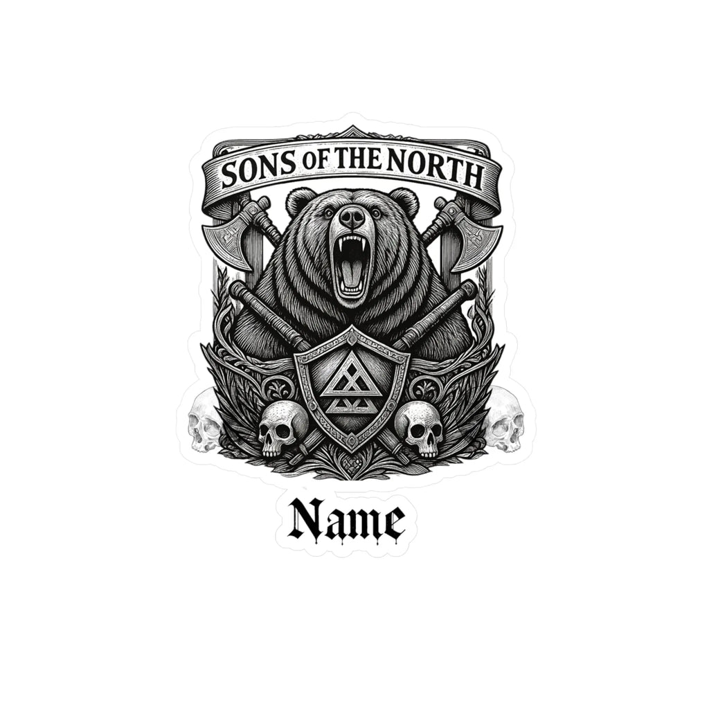 Printify Sons of the North Bear Crest Vinyl Decal — Custom Name Kiss-Cut Sticker - Decorative Stickers Paper products