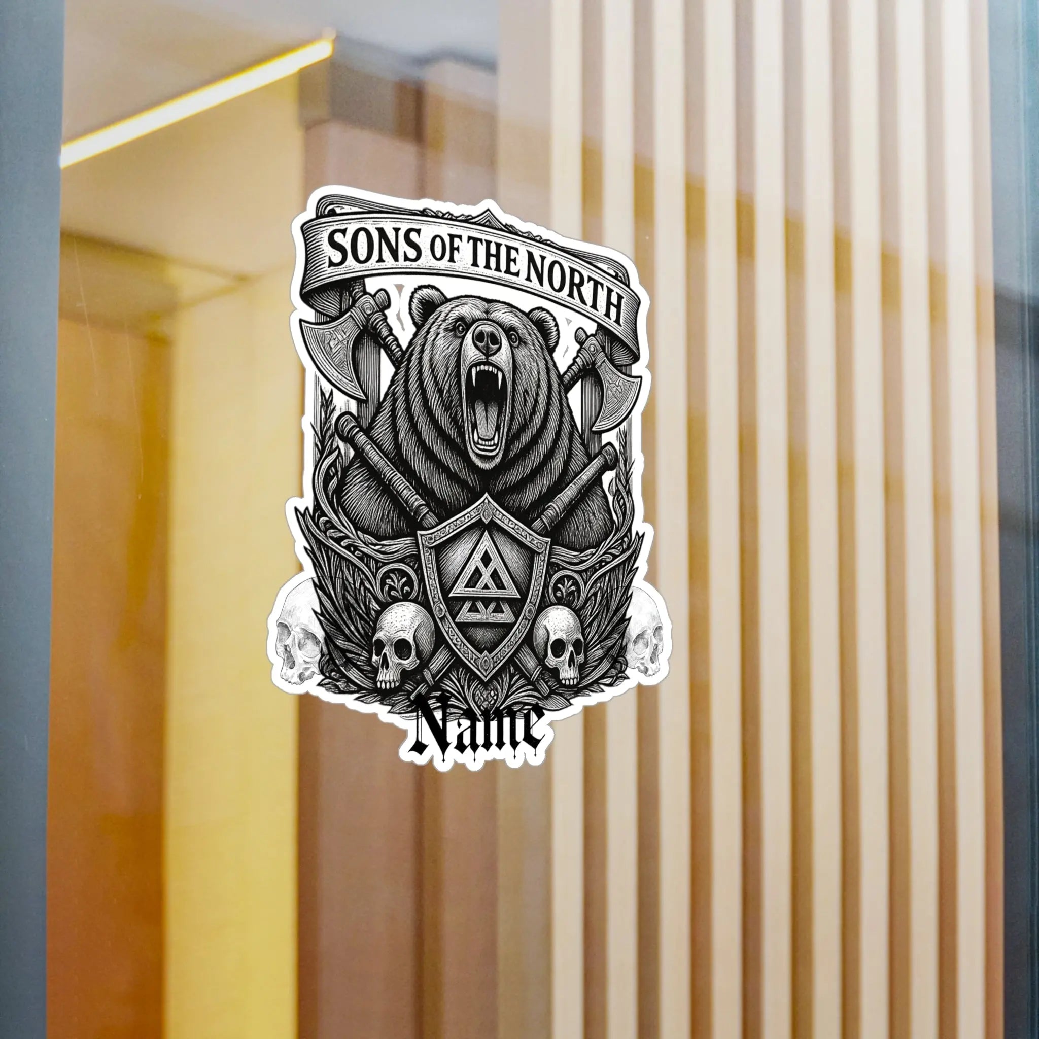 Printify Sons of the North Bear Crest Vinyl Decal — Custom Name Kiss-Cut Sticker - Decorative Stickers Paper products