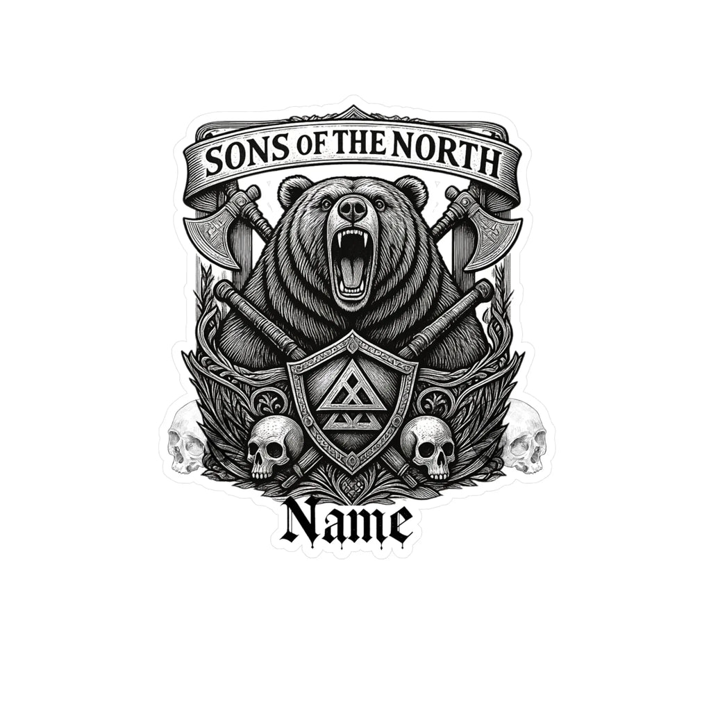 Printify Sons of the North Bear Crest Vinyl Decal — Custom Name Kiss-Cut Sticker - Decorative Stickers Paper products