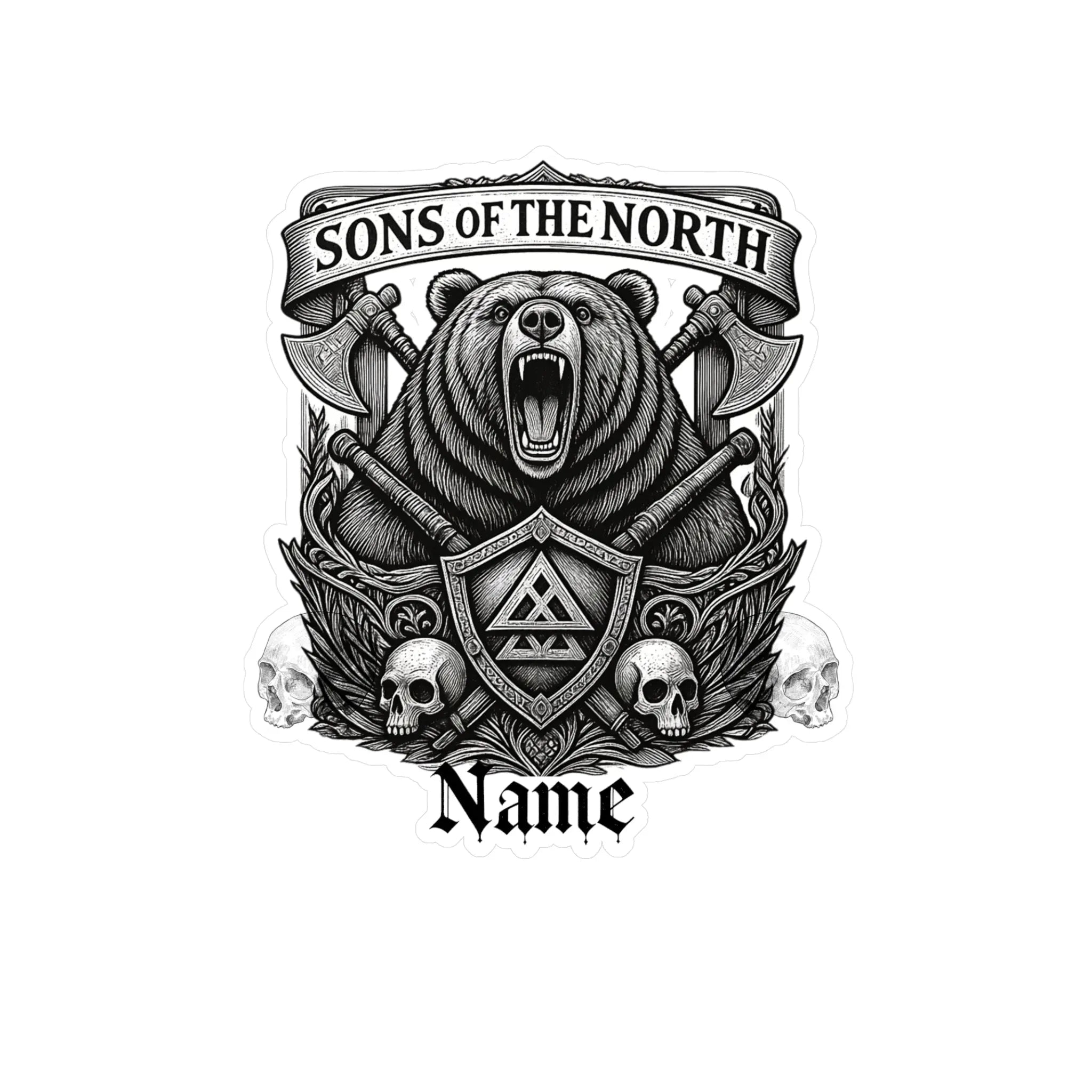 Printify Sons of the North Bear Crest Vinyl Decal — Custom Name Kiss-Cut Sticker - Decorative Stickers Paper products