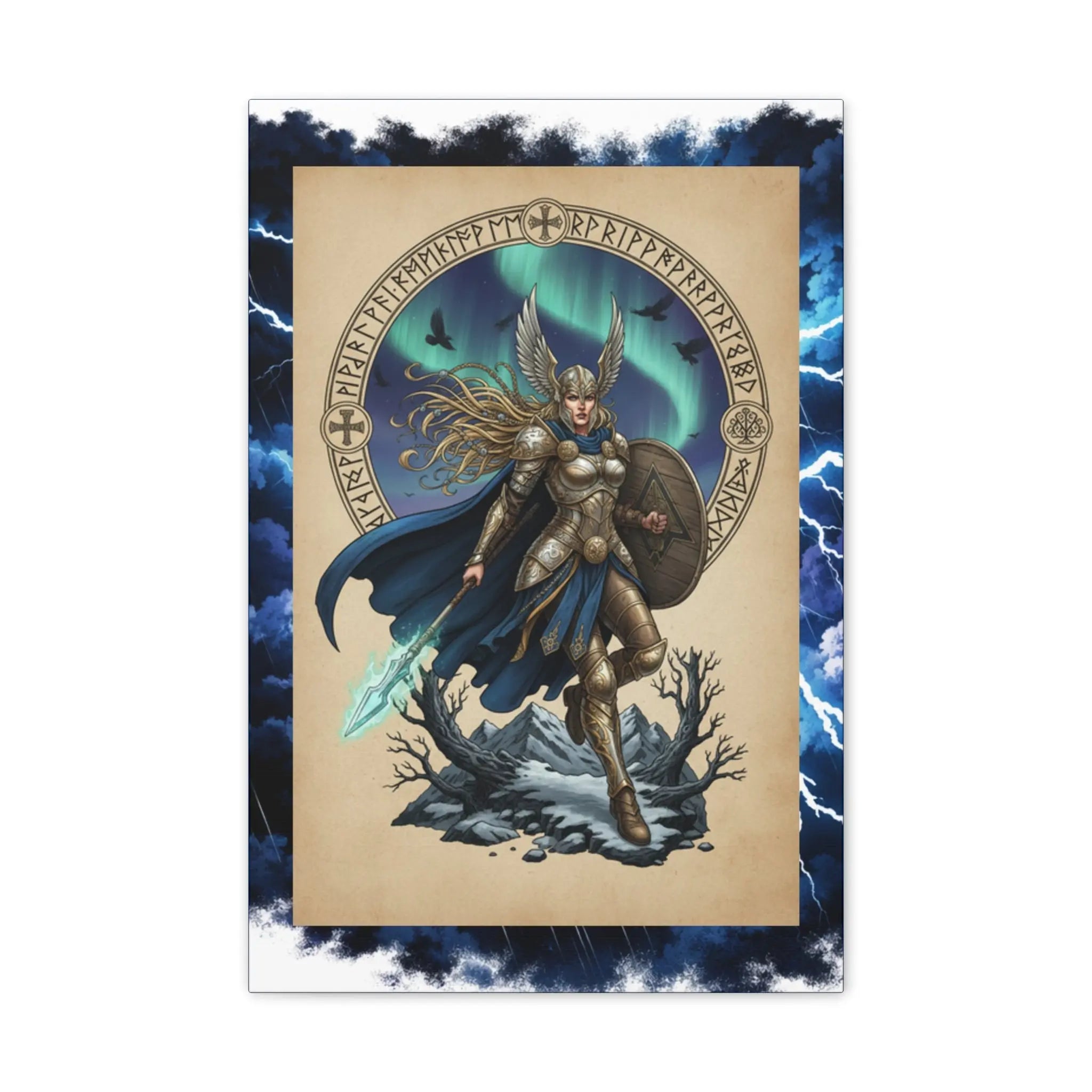 Printify Valkyrie Warrior Canvas Print — Norse Goddess Lightning Art - Visual Artwork Canvas