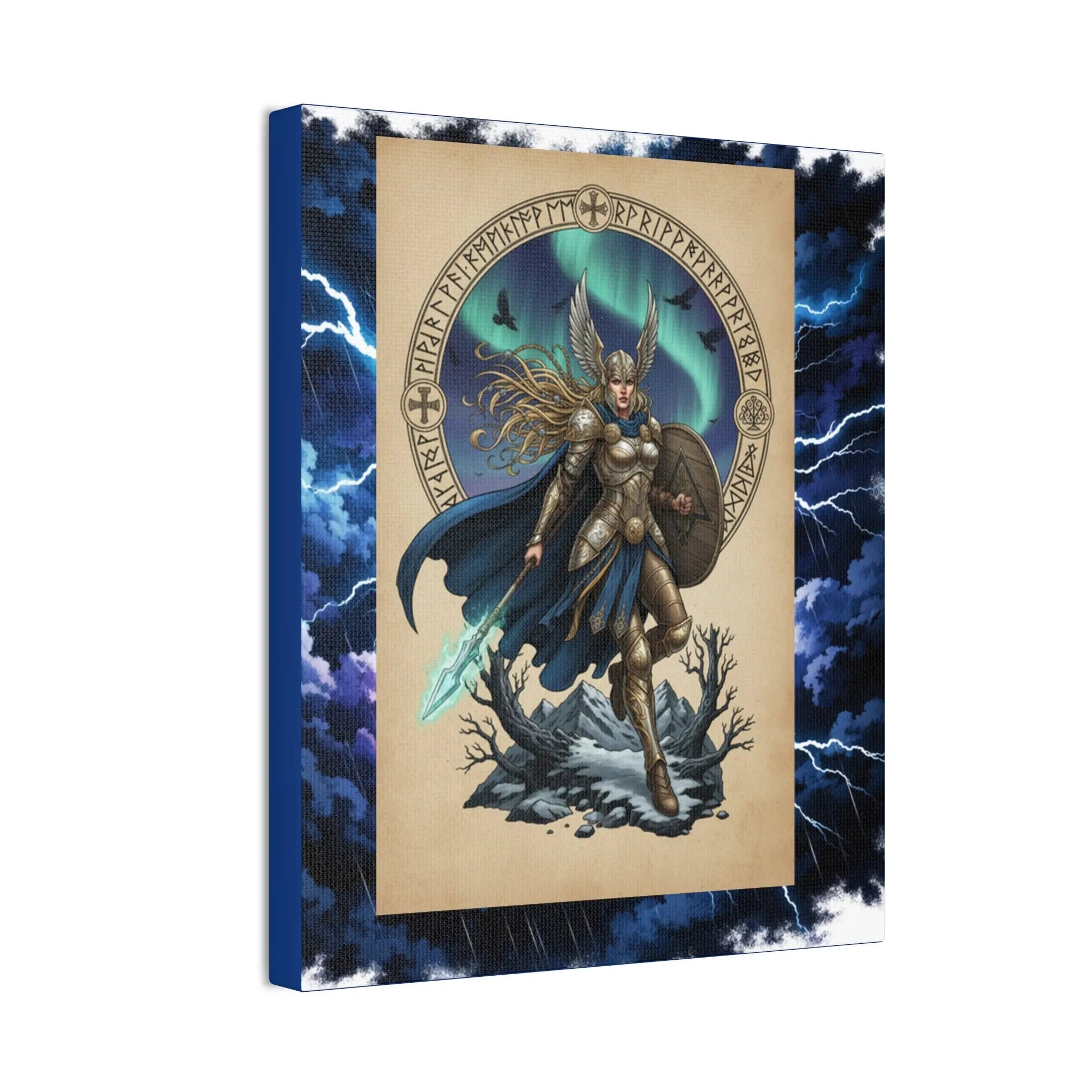 Printify Valkyrie Warrior Canvas Print — Norse Goddess Lightning Art - Visual Artwork Canvas