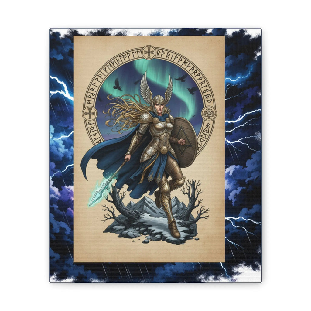 Printify Valkyrie Warrior Canvas Print — Norse Goddess Lightning Art - Visual Artwork Canvas