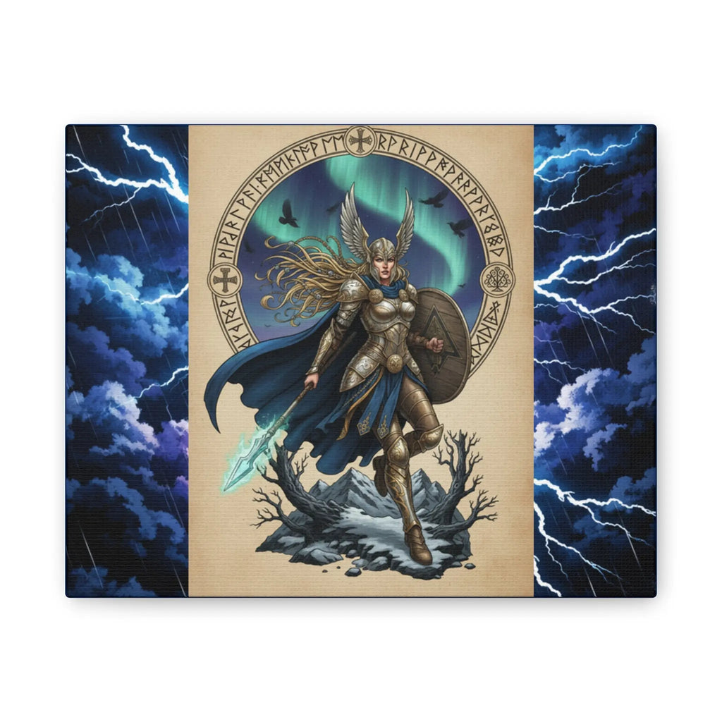 Printify Valkyrie Warrior Canvas Print — Norse Goddess Lightning Art - Visual Artwork Canvas