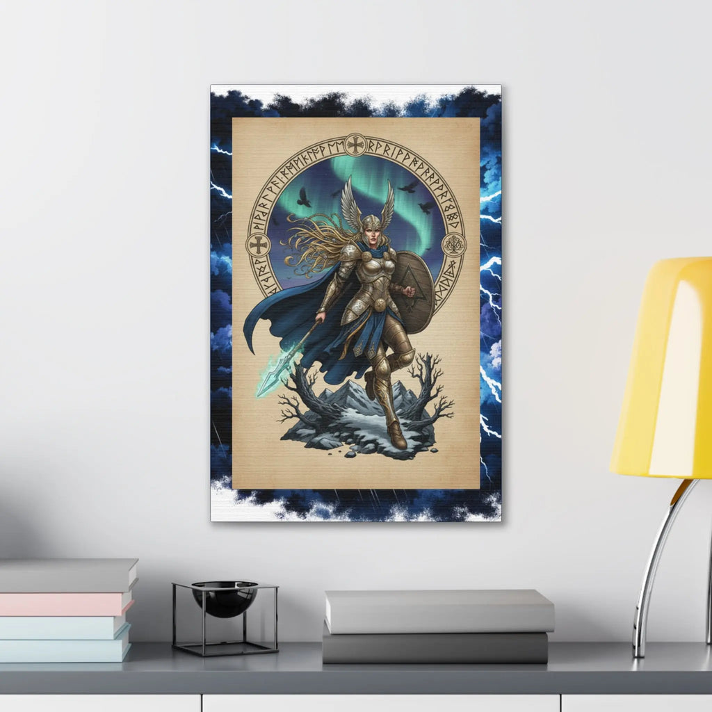 Printify Valkyrie Warrior Canvas Print — Norse Goddess Lightning Art - Visual Artwork Canvas