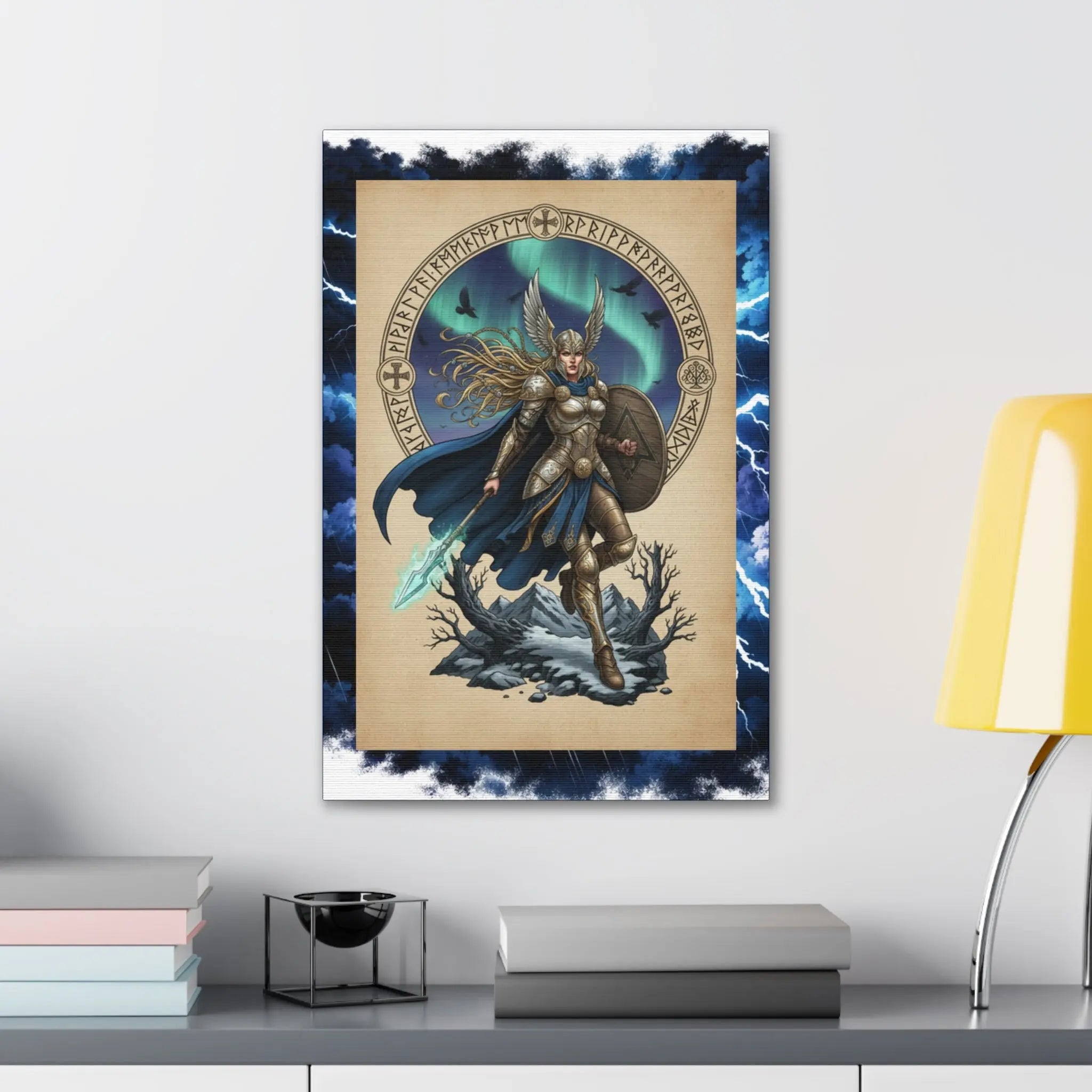 Printify Valkyrie Warrior Canvas Print — Norse Goddess Lightning Art - Visual Artwork Canvas