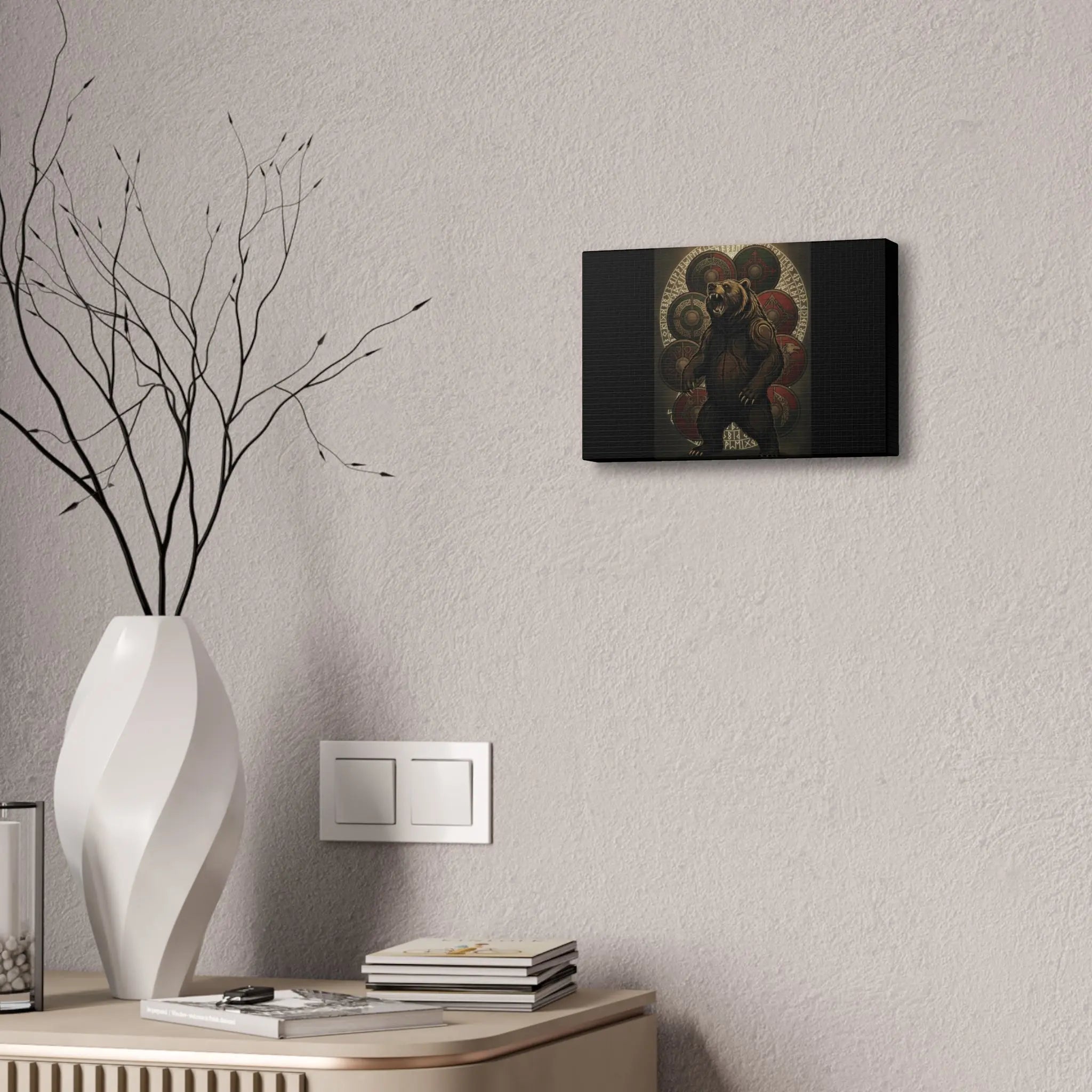 Printify Viking Bear Shield Canvas Print — Stretched 1.5" - Prints Canvas