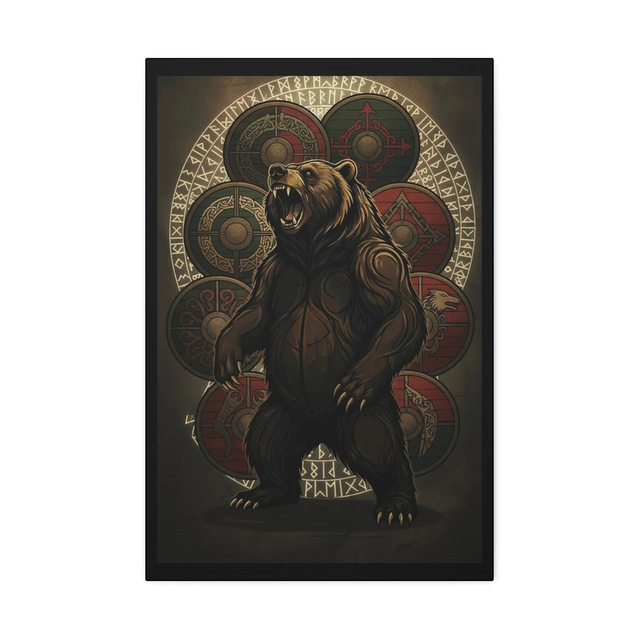 Printify Viking Bear Shield Canvas Print — Stretched 1.5" - Prints Canvas
