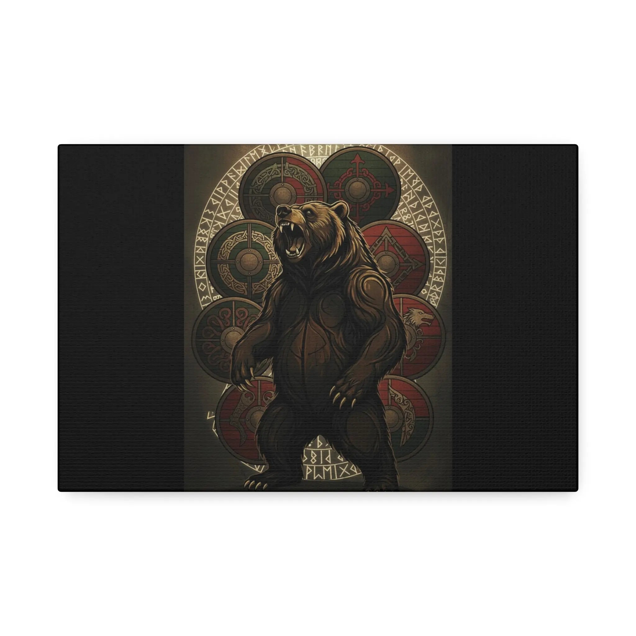Printify Viking Bear Shield Canvas Print — Stretched 1.5" - Prints Canvas